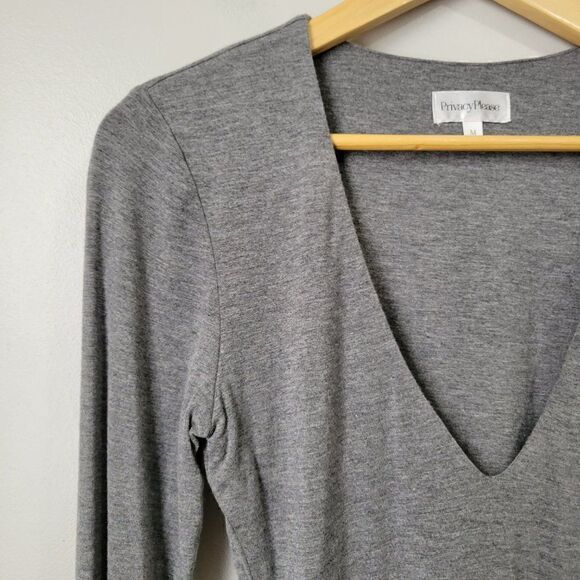 EUC PRIVACY PLEASE DEEP V NECK GREY LONGSLEEVES BODYSUIT SZ M - Picture 6 of 14